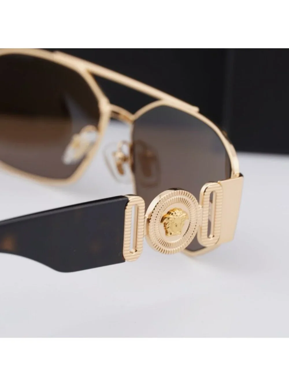 Versace VE2287 100273 Rectangle Sunglasses – Gold / Brown